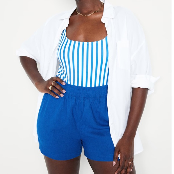 NWT OLD NAVY Matching High-Waisted Striped Linen-Blen--3.5-inch in: Sapphire Sky - Picture 3 of 7